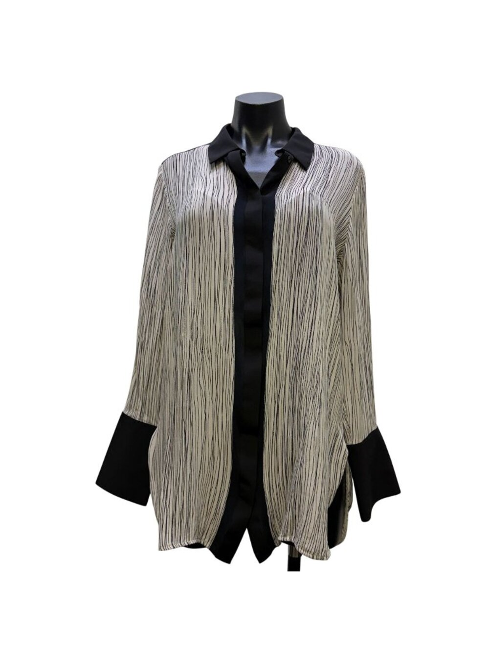 Vince Silk Blouse Black & White Long Sleeve Size L